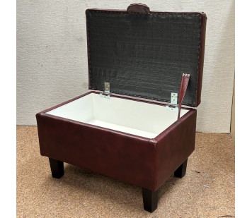 CLEARANCE Storage Ottoman in Oxblood Genuine Leather