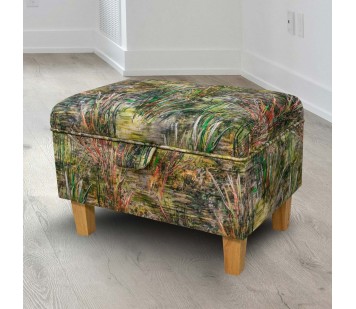 Storage  Ottoman in Maestro Mir Floral Green Printed Velvet Fabric