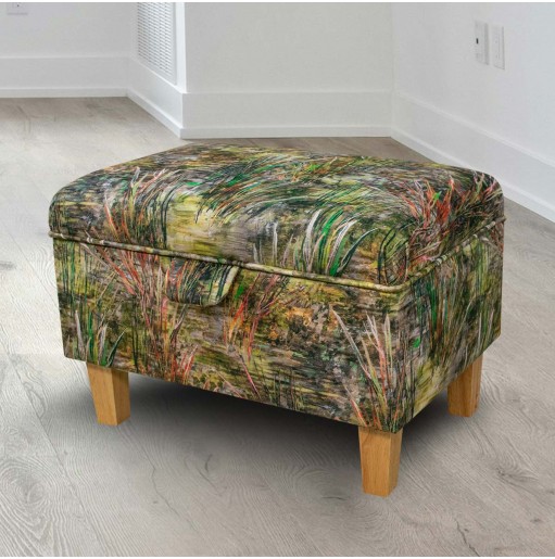 Storage Ottoman in Maestro Mir Floral Green Printed Velvet Fabric