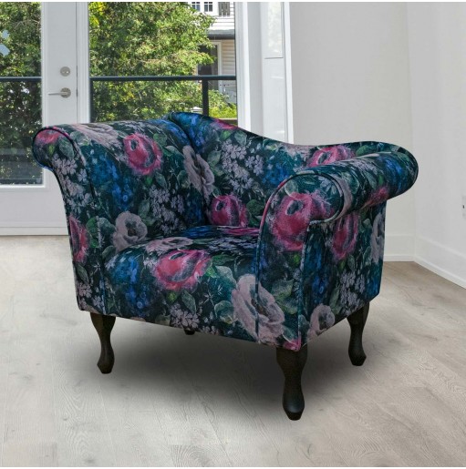 Designer Chaise Chair in Designer Chaise Chair in Prints Vol 1 Blossom Fuchsia Velvet Fabric Fabric