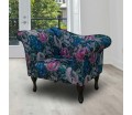 Designer Chaise Chair in Designer Chaise Chair in Prints Vol 1 Blossom Fuchsia Velvet Fabric Fabric