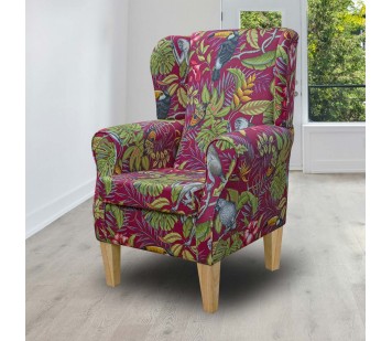 Standard Wingback Fireside Chair in Rainforest Cranberry Cotton Fabric