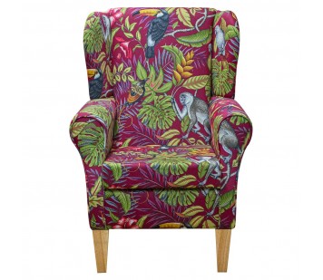 Standard Wingback Fireside Chair in Rainforest Cranberry Cotton Fabric