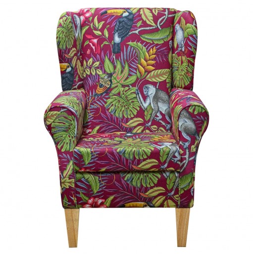 Standard Wingback Fireside Chair in Rainforest Cranberry Cotton Fabric