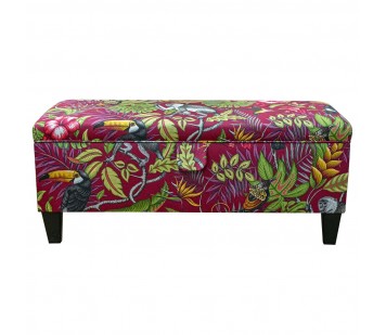 Storage Bench Stool in Rainforest Cranberry Cotton Fabric