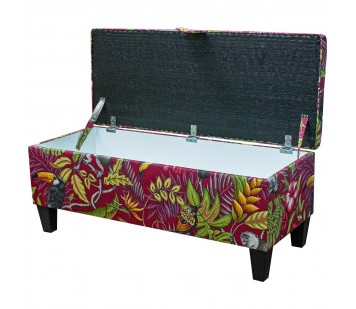 Storage Bench Stool in Rainforest Cranberry Cotton Fabric