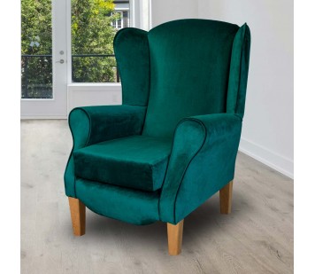 Duchess Wingback Armchair in a Malta Emerald Deluxe Velvet Fabric