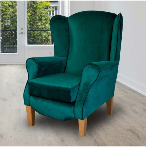 Duchess Wingback Armchair in a Malta Emerald Deluxe Velvet Fabric