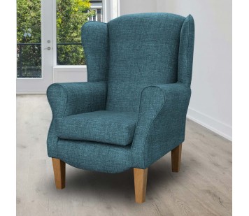 Duchess Wingback Armchair in a Maya Blue Velvet Faux Weave Fabric