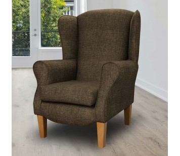 Duchess Wingback Armchair in a Maya Mocha Velvet Faux Weave Fabric