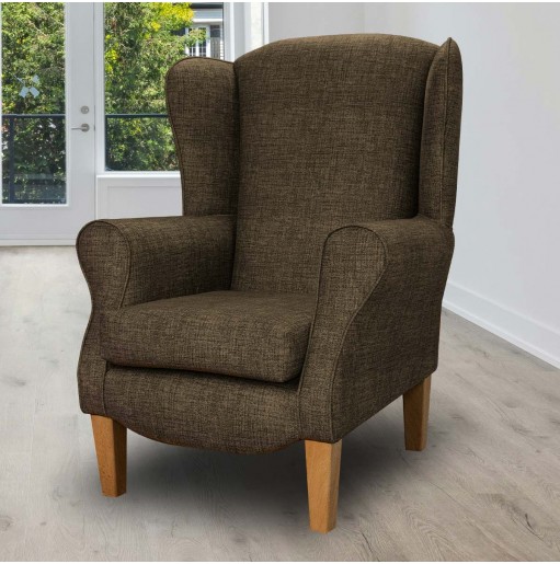 Duchess Wingback Armchair in a Maya Mocha Velvet Faux Weave Fabric