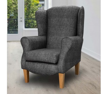 Duchess Wingback Armchair in a Maya Charcoal Velvet Faux Weave Fabric