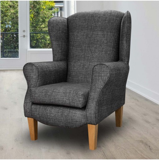 Duchess Wingback Armchair in a Maya Charcoal Velvet Faux Weave Fabric