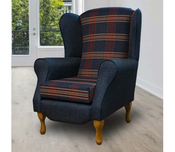 Duchess Wingback Armchair in a Gleneagles Check & Plain Granite Fabric