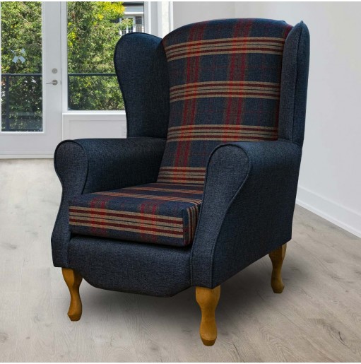 Duchess Wingback Armchair in a Gleneagles Check & Plain Granite Fabric