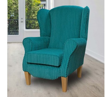 Duchess Wingback Armchair in a Conway Teal Jumbo Cord Fabric