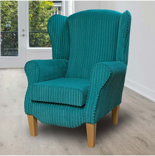 Duchess Wingback Armchair in a Conway Teal Jumbo Cord Fabric