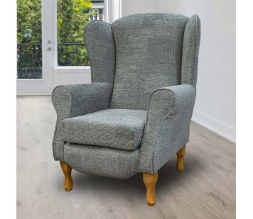 Duchess Wingback Armchair in a Cromwell Patchwork Grey Fabric