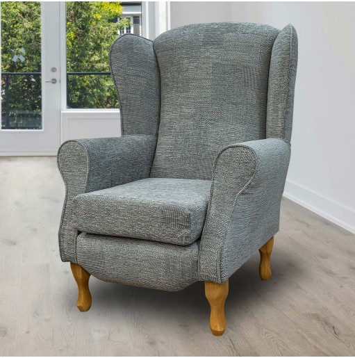 Duchess Wingback Armchair in a Cromwell Patchwork Grey Fabric