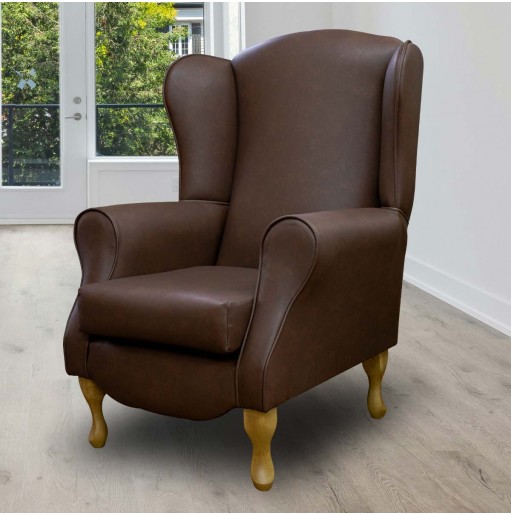 Duchess Wingback Armchair in an Infiniti Tan Faux Leather Fabric