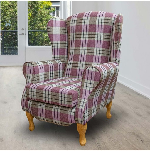 Duchess Wingback Armchair in a Kintyre Heather Tartan Fabric