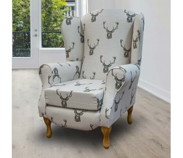 Duchess Wingback Armchair in a Stag Cotton Fabric