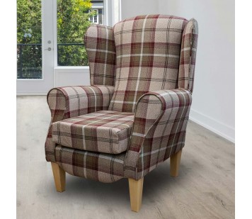 LUXE Duchess Wingback Armchair in a Balmoral Mulberry Tartan Fabric