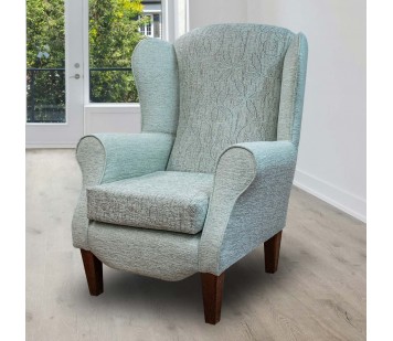 Duchess Wingback Armchair in a Bloomsbury Aqua Floral Fabric