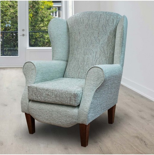 Duchess Wingback Armchair in a Bloomsbury Aqua Floral Fabric