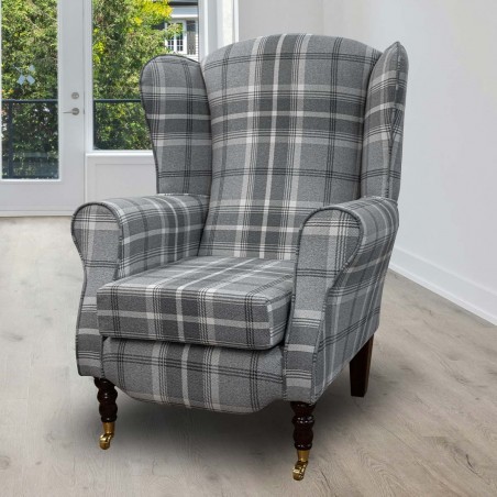 grey tartan armchair