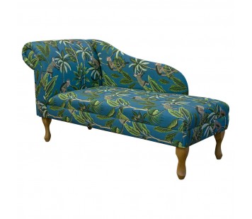 56" Medium Chaise Longue in Monkey Teal 100% Cotton Print Fabric