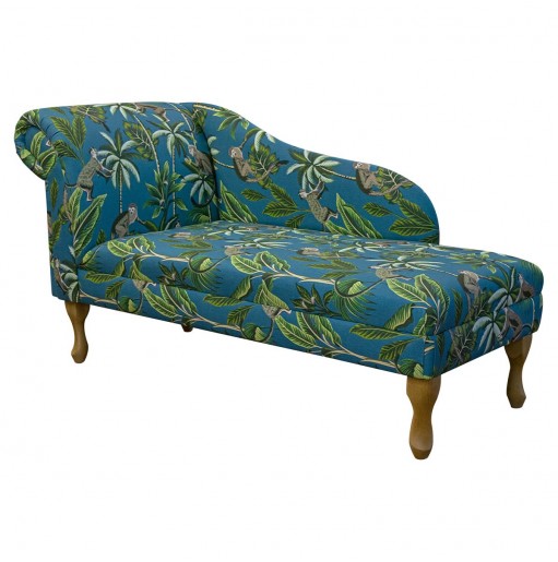 56" Medium Chaise Longue in Monkey Teal 100% Cotton Print Fabric