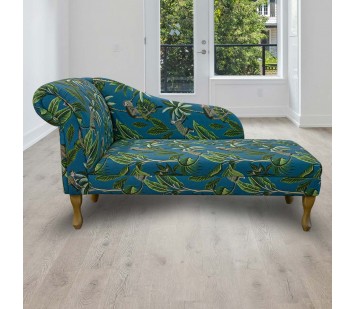 56" Medium Chaise Longue in Monkey Teal 100% Cotton Print Fabric