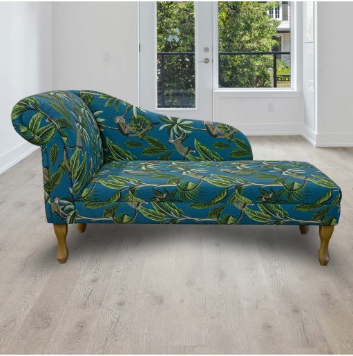 56" Medium Chaise Longue in Monkey Teal 100% Cotton Print Fabric