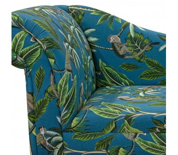 56" Medium Chaise Longue in Monkey Teal 100% Cotton Print Fabric