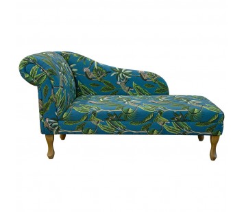 56" Medium Chaise Longue in Monkey Teal 100% Cotton Print Fabric