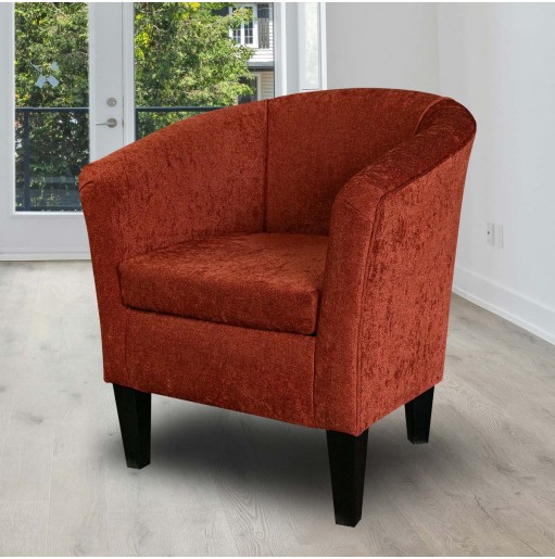 Designer Tub Chair in Belvedere Orange Textured Chenille Fabric