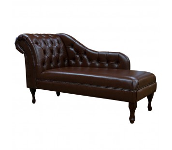 60" Large Deep Buttoned Chesterfield Brown Selvia Rub Off Genuine Leather Chaise Longue