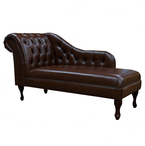 60" Large Deep Buttoned Chesterfield Brown Selvia Rub Off Genuine Leather Chaise Longue