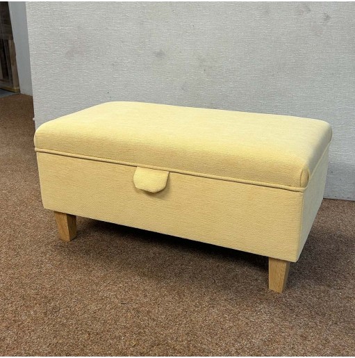 CLEARANCE Storage Footstool Ottoman in Lemon Velvet Fabric