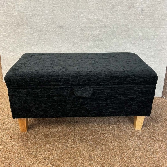 CLEARANCE Storage Footstool Ottoman in Portobello Black Fabric