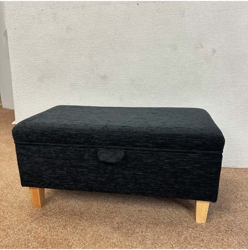 CLEARANCE Storage Footstool Ottoman in Portobello Black Fabric