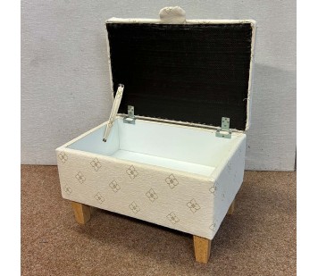 CLEARANCE Storage Ottoman in Ivory Lattice Fabric