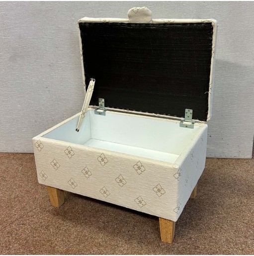 CLEARANCE Storage Ottoman in Ivory Lattice Fabric