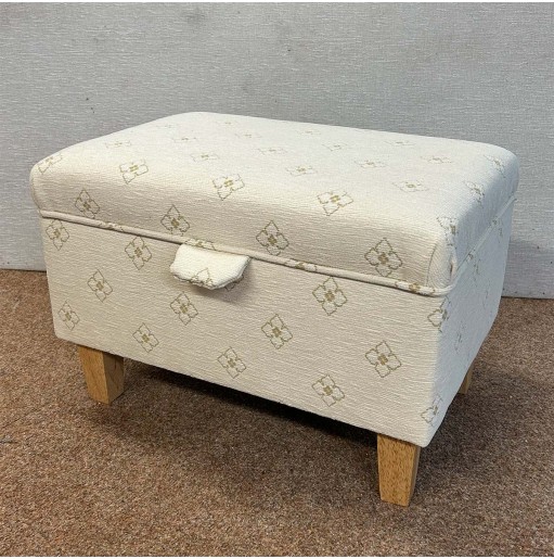 CLEARANCE Storage Ottoman in Ivory Lattice Fabric