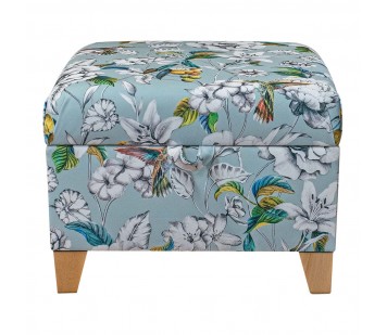 CLEARNACE Square Storage Pouffe in Meastro Rembrandt Hummingbird Duck Egg Printed Velvet Fabric