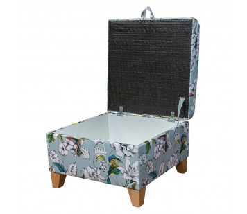 CLEARNACE Square Storage Pouffe in Meastro Rembrandt Hummingbird Duck Egg Printed Velvet Fabric