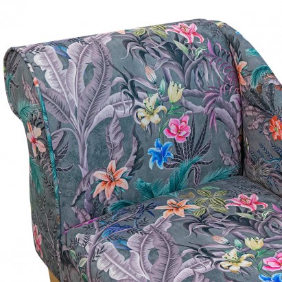 CLEARANCE 41" Mini Chaise Longue in a Maestro Ribera Grey Botanical Printed Velvet Fabric