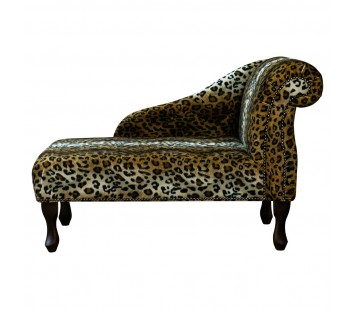 CLEARANCE 41" Mini Chaise Longue in a Leopard Print Faux Fur Fabric with Studding