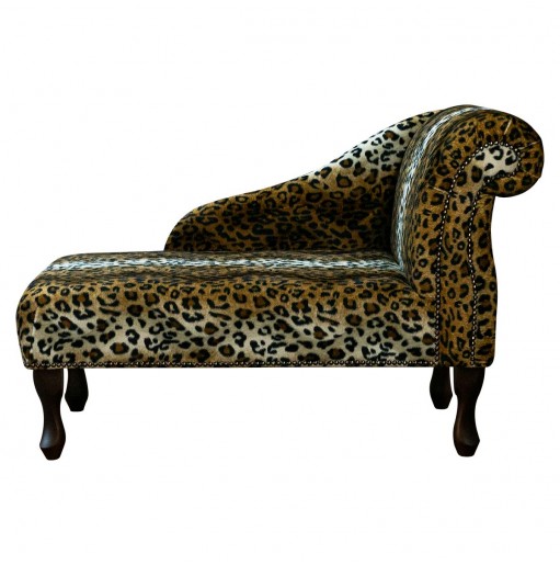 CLEARANCE 41" Mini Chaise Longue in a Leopard Print Faux Fur Fabric with Studding